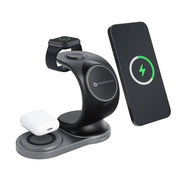 Forcell - Forcell 3-in-1 Trådlös Laddare Magsafe iPhone, Apple Watch, Airpods - Svart