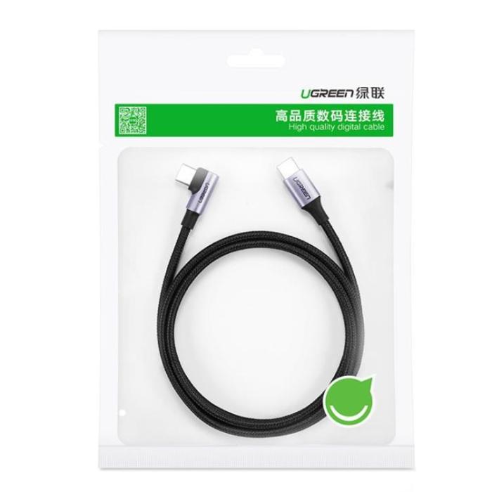Ugreen - Ugreen Angle USB-C till USB-C kabel 60 W 1m - Svart/Grå