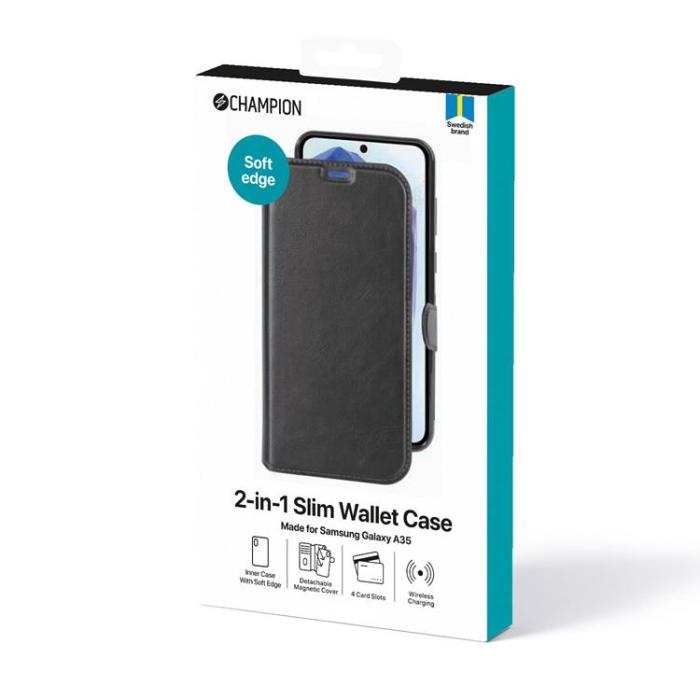 Champion - Champion Galaxy A35 5G Plånboksfodral Slim 2-in-1 - Svart