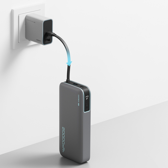 Cuktech - Cuktech Powerbank 20000 mAh 55W USB-C USB-A med Inbyggd Kabel - Grå