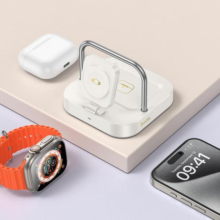 Hoco - Hoco 3in1 Trådlös Laddare Apple Watch, iPhone, Airpods 5W 3A