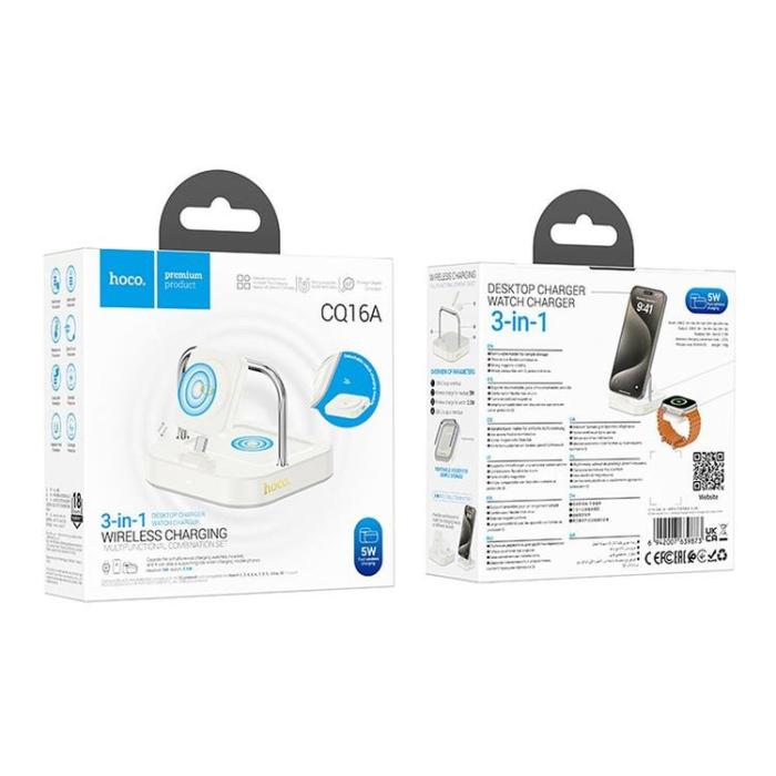 Hoco - Hoco 3in1 Trådlös Laddare Apple Watch, iPhone, Airpods 5W 3A