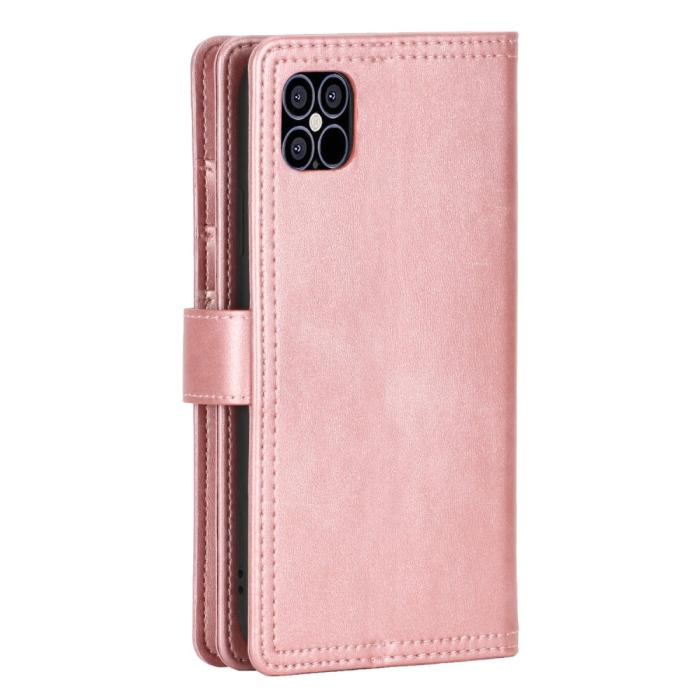 OEM - Äkta Läder Plånboksfodral iPhone 13 Pro Multiple Card Slots - Rose Gold