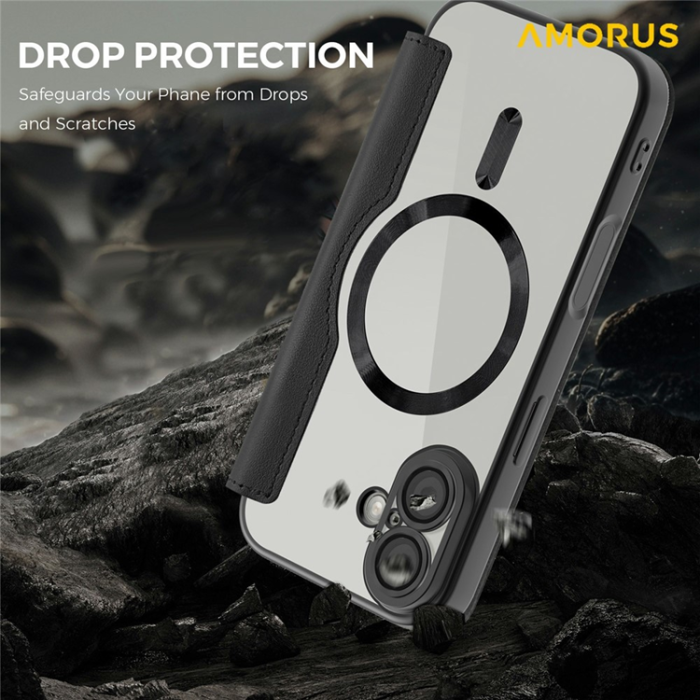 Amorus - AMORUS iPhone 17 Plånboksfodral MagSafe RFID Blocking - Svart