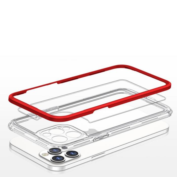OEM - iPhone 12 Pro Skal Clear 3in1 - Röd