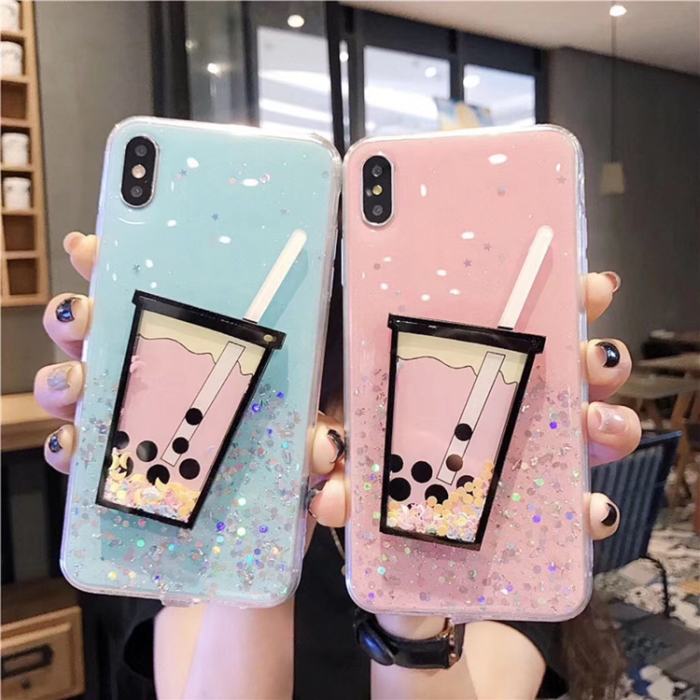 A-One Brand - iPhone 7/8/SE (2020/2022)Mobilskal Boba Milk Tea Sequins - Vit
