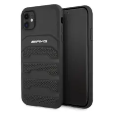 AMG - AMG Äkta Läder Debossed Lines Skal iPhone 11 - Svart
