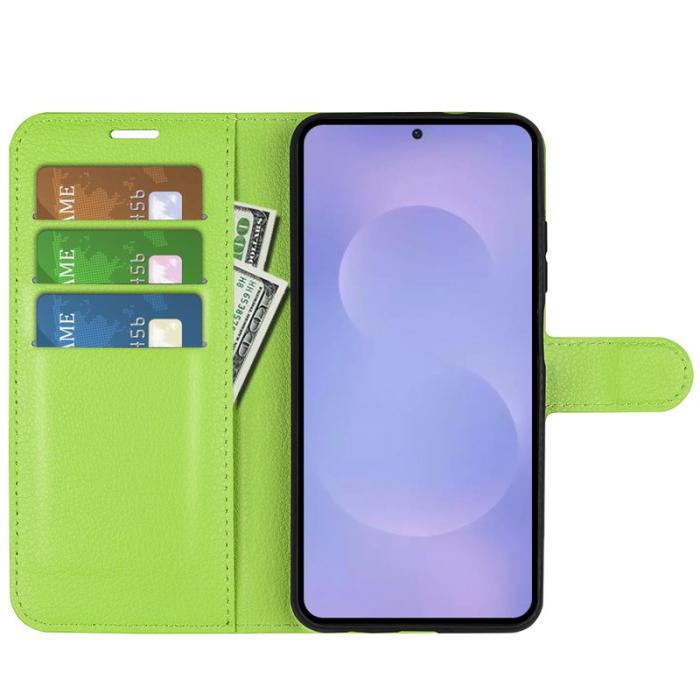OEM - Litchi Samsung Galaxy S26 Plånboksfodral Konstläder Stötsäker - Grön