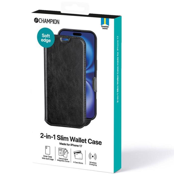 Champion - Champion iPhone 17 Plånboksfodral Slim 2-in-1 - Svart