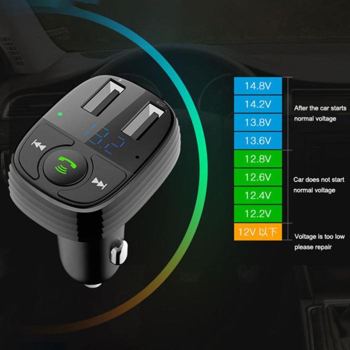 OEM - LOHEE S-11 FM-sändare med dubbla USB-portar, Bluetooth, svart