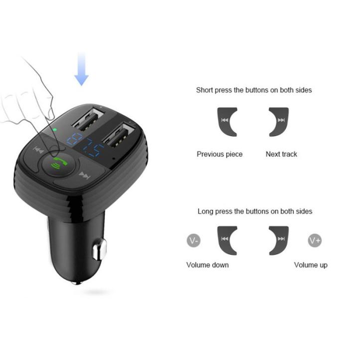 OEM - LOHEE S-11 FM-sändare med dubbla USB-portar, Bluetooth, svart