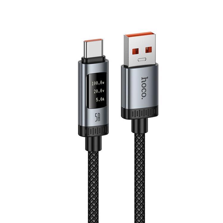 HOCO USB-A till USB-C 100W Kabel 6A 1.2m med Display U148 - Svart
