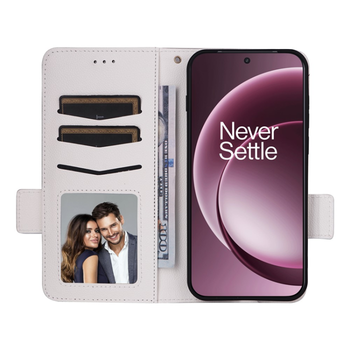 A-One Brand - OnePlus 15 5G Plånboksfodral Litchi Texture Konstläder - Vit