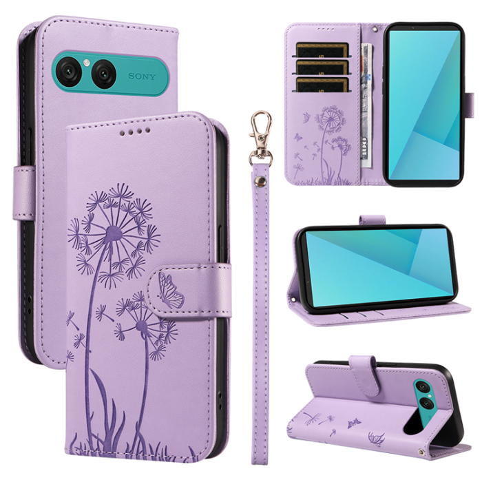 A-One Brand - Sony Xperia 10 VII Plånboksfodral Strap Dandelion Läder - Lila