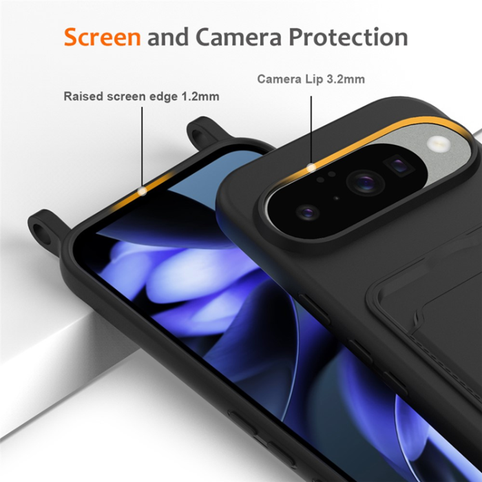 A-One Brand - Google Pixel 10 Mobilskal korthållare med Rem - Svart