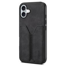 DENIOR - DENIOR iPhone 16 Plus Fodral Elastisk Kortficka KonstL&auml;der Svart