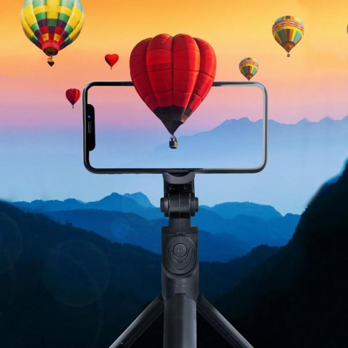 OEM - Combo Selfiestick med Tripod och fjärrkontroll Bluetooth med Spegel - Svart
