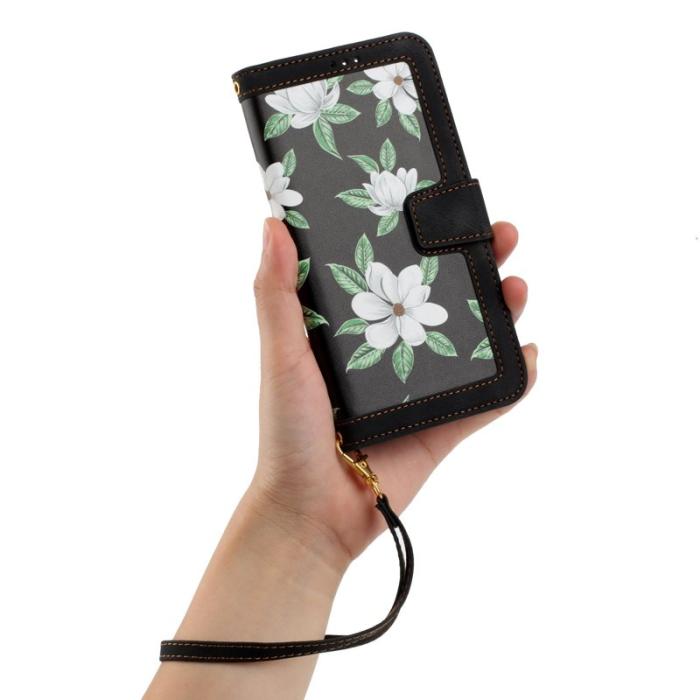 OEM - Mobilskal till Samsung Galaxy S26 Ultra PU Läder Blommönster - Svart