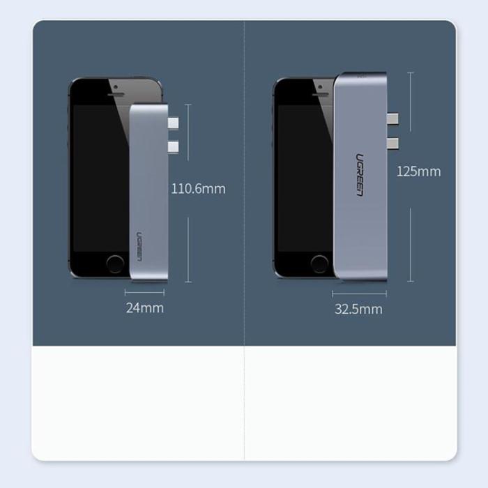 Ugreen - Ugreen 4in1 Multifunktionell HUB USB Typ-C 2x MacBook Pro/Air - Grå