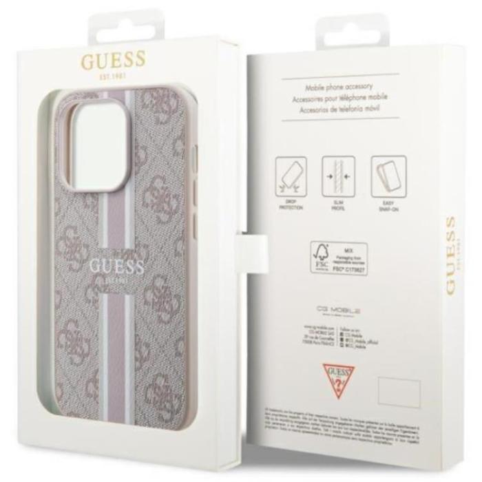 Guess - Guess iPhone 14 Pro Mobilskal MagSafe Printed Stripes Rosa