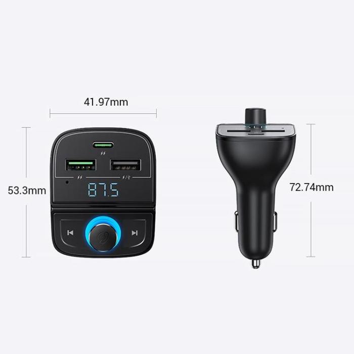 Ugreen - Ugreen FM-Sändare Bluetooth 5.0 Billaddare MP3 3x USB TF micro SD 4,8 A svart