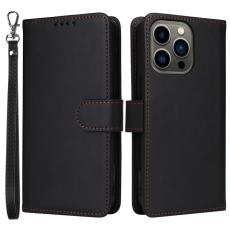 BETOPNICE - BETOPNICE iPhone 13 Pro Pl&aring;nboksfodral - Avtagbart Konstl&auml;der - Svart