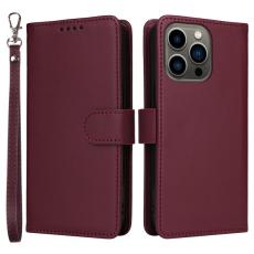 BETOPNICE - BETOPNICE iPhone 13 Pro Pl&aring;nboksfodral - Avtagbart Konstl&auml;der - Vinr&ouml;d