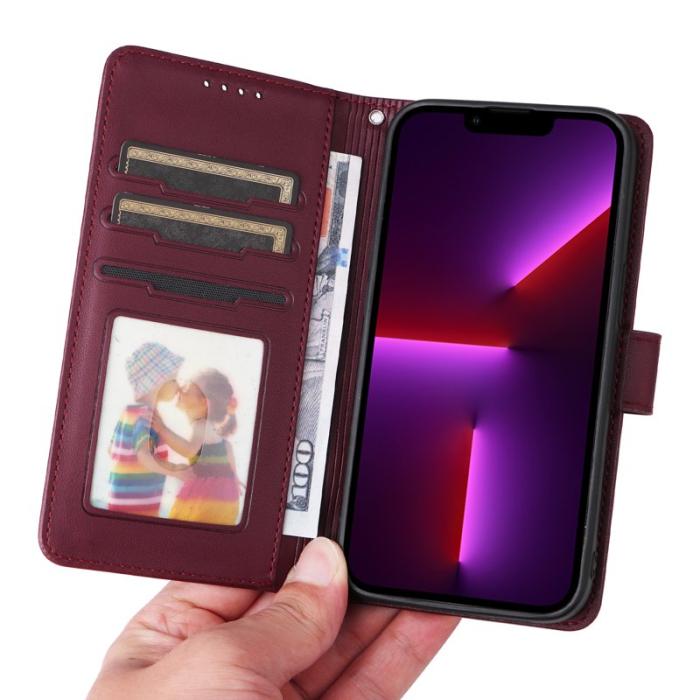BETOPNICE - BETOPNICE iPhone 13 Pro Plånboksfodral - Avtagbart Konstläder - Vinröd