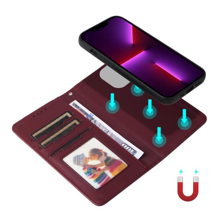 BETOPNICE - BETOPNICE iPhone 13 Pro Plånboksfodral - Avtagbart Konstläder - Vinröd