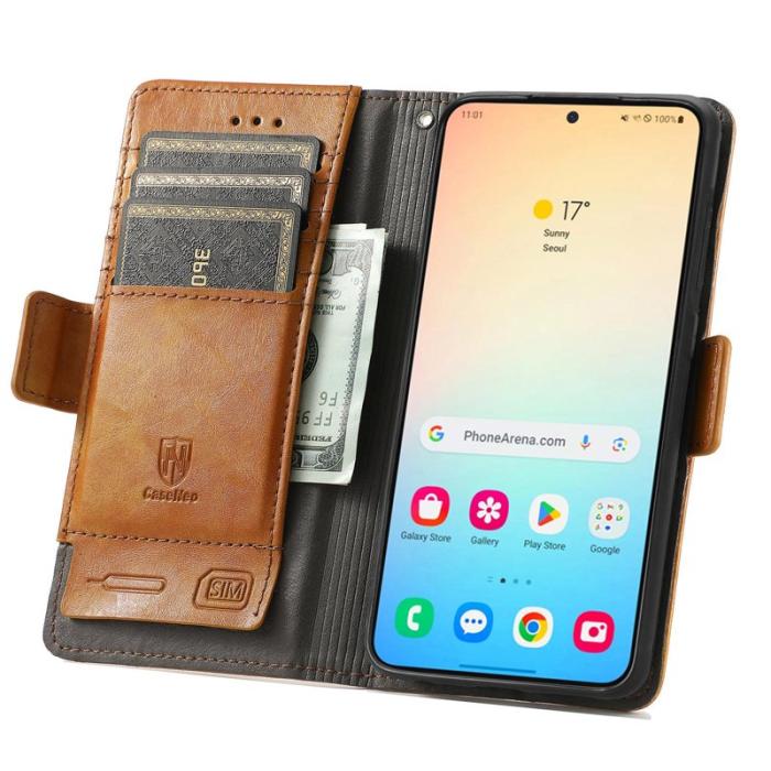CASENEO - CASENEO Samsung Galaxy S25 Plånboksfodral i Konstläder - Khaki