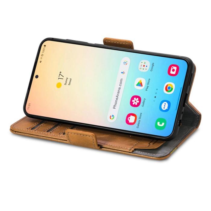 CASENEO - CASENEO Samsung Galaxy S25 Plånboksfodral i Konstläder - Khaki