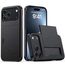 Amorus - AMORUS iPhone 17 Pro Mobilskal Med Glidande Korthållare - Svart