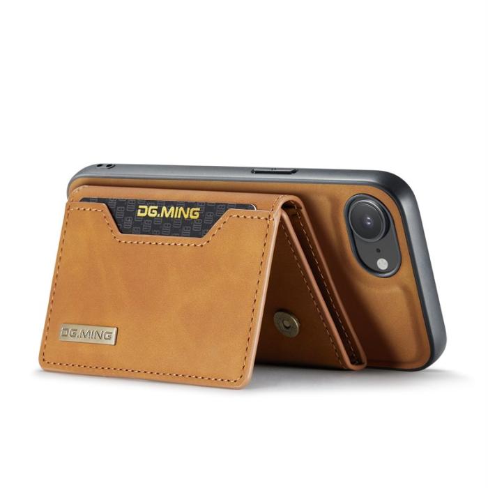 DG.MING - DG.MING iPhone 16e Konstläder Plånboksfodral PU + PC + TPU - Brun
