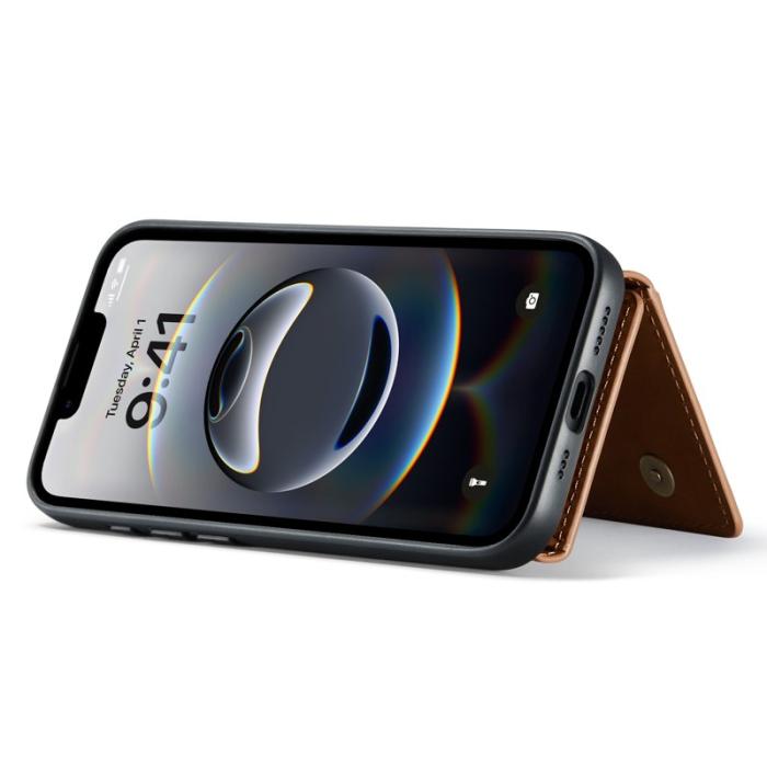 DG.MING - DG.MING iPhone 16e Konstläder Plånboksfodral PU + PC + TPU - Brun