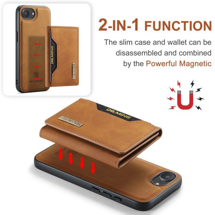 DG.MING - DG.MING iPhone 16e Konstläder Plånboksfodral PU + PC + TPU - Brun