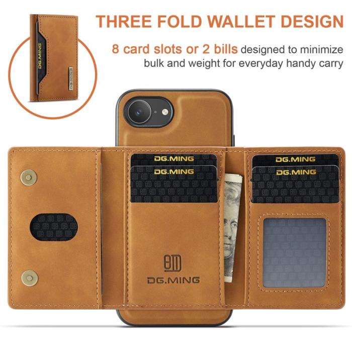 DG.MING - DG.MING iPhone 16e Konstläder Plånboksfodral PU + PC + TPU - Brun