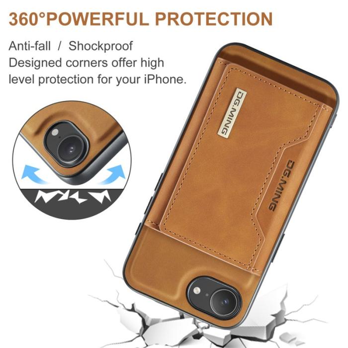 DG.MING - DG.MING iPhone 16e Konstläder Plånboksfodral PU + PC + TPU - Brun