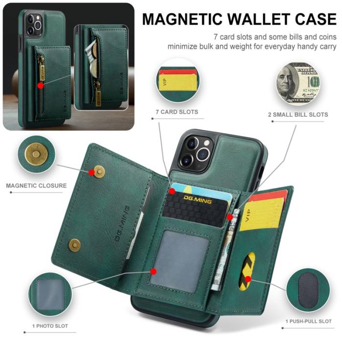 DG.MING - DG.MING M5 Series iPhone 11 Pro Max Plånboksfodral Konstläder Grön