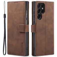 DG.MING - DG.MING Retro KonstL&auml;der Wallet Mobilskal f&ouml;r Samsung Galaxy S22 Ultra - Brun