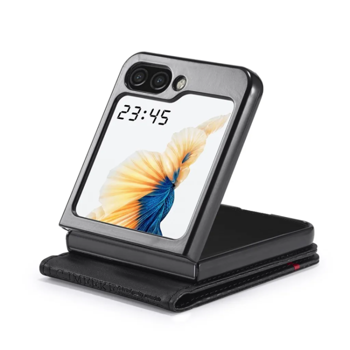 LC.imeeke - LC.IMEEKE Galaxy Z Flip 6 5G Plånboksfodral med stativfunktion - Svart