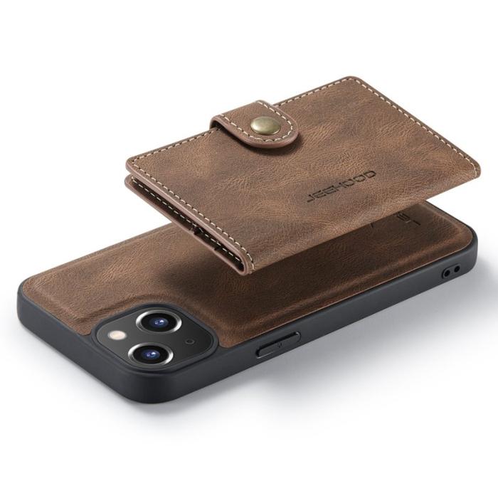 JEEHOOD - JEEHOOD iPhone 14 Plus Plånboksfodral 2-i-1 Konstläder TPU Kickstand Brun