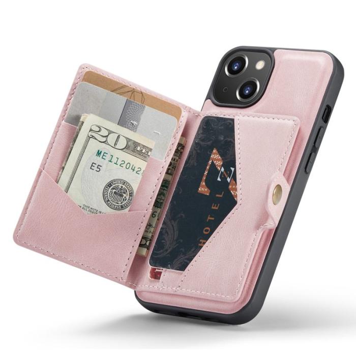 JEEHOOD - JEEHOOD iPhone 14 Plus Plånboksfodral 2-i-1 Konstläder TPU Roséguld