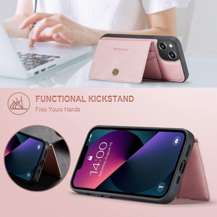 JEEHOOD - JEEHOOD iPhone 14 Plus Plånboksfodral 2-i-1 Konstläder TPU Roséguld