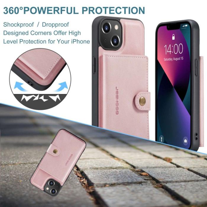 JEEHOOD - JEEHOOD iPhone 14 Plus Plånboksfodral 2-i-1 Konstläder TPU Roséguld