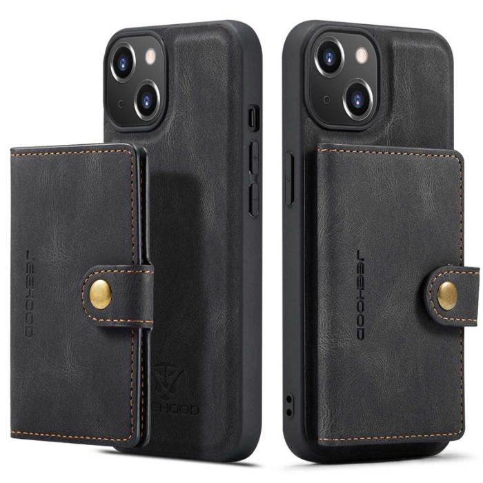 JEEHOOD - JEEHOOD iPhone 14 Plus Plånboksfodral 2-i-1 Konstläder TPU Svart
