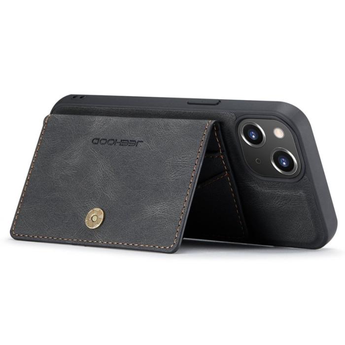 JEEHOOD - JEEHOOD iPhone 14 Plus Plånboksfodral 2-i-1 Konstläder TPU Svart