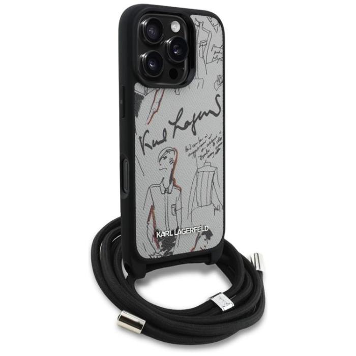 KARL LAGERFELD - Karl Lagerfeld iPhone 16 Pro Mobilskal Crossbody Grained Pattern - Grå