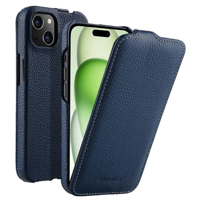 Melkco - MELKCO Mobilskal till iPhone 15 Plus Vertikalt Flip Äkta Läder + PC - Blå