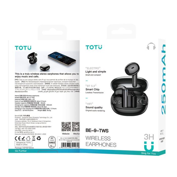TOTU - TOTU TWS Trådlösa Bluetooth Hörlurar In-ear BE-9-TWS - Svart