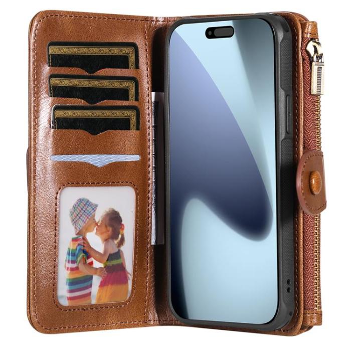 A-One Brand - iPhone 17 Pro Plånboksfodral Detachable korthållare - Brun